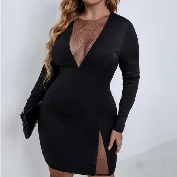 Red mesh insert bodycon dress - Picture 6 of 10